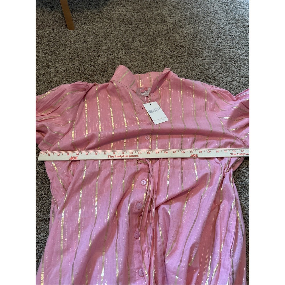Holly Shae Design Catherine Pink & Gold Button Front Belted Dress L/XL NWT - Picture 5 of 7